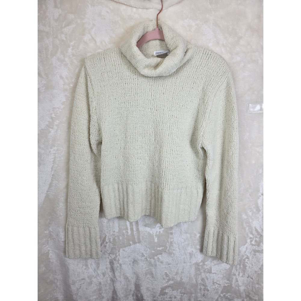 Pierre Cardin Cream Boucle Turtleneck Sweater Womens Large 222888 Soft‎ Knit